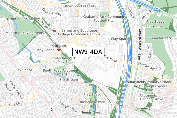 NW9 4DA map - small scale - OS Open Zoomstack (Ordnance Survey)