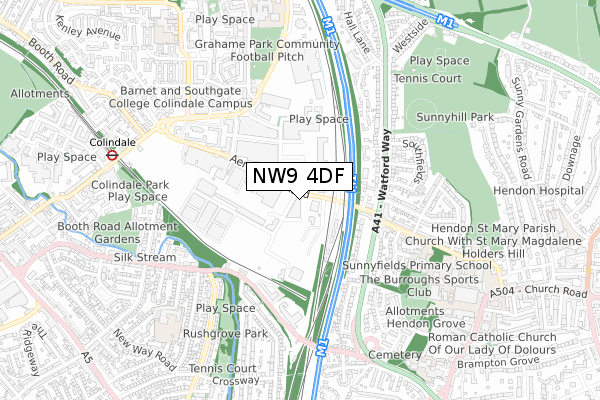 NW9 4DF map - small scale - OS Open Zoomstack (Ordnance Survey)