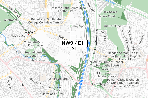 NW9 4DH map - small scale - OS Open Zoomstack (Ordnance Survey)