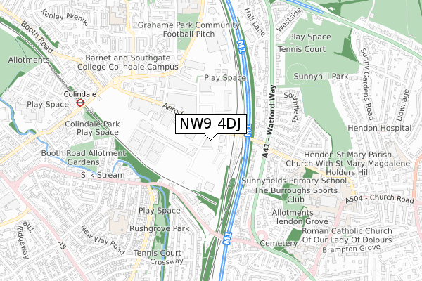 NW9 4DJ map - small scale - OS Open Zoomstack (Ordnance Survey)