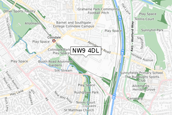 NW9 4DL map - small scale - OS Open Zoomstack (Ordnance Survey)