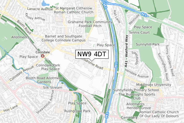 NW9 4DT map - small scale - OS Open Zoomstack (Ordnance Survey)