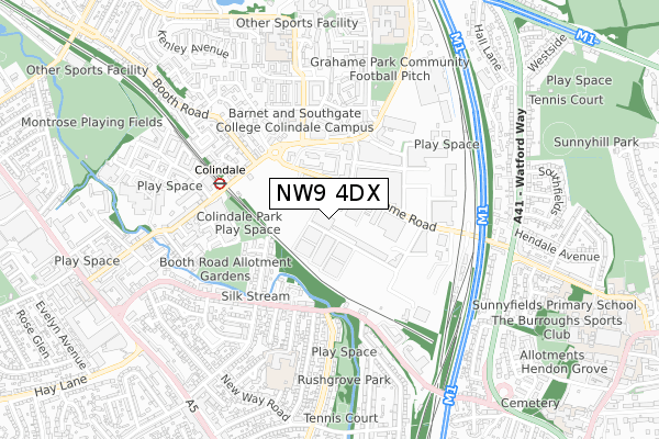 NW9 4DX map - small scale - OS Open Zoomstack (Ordnance Survey)