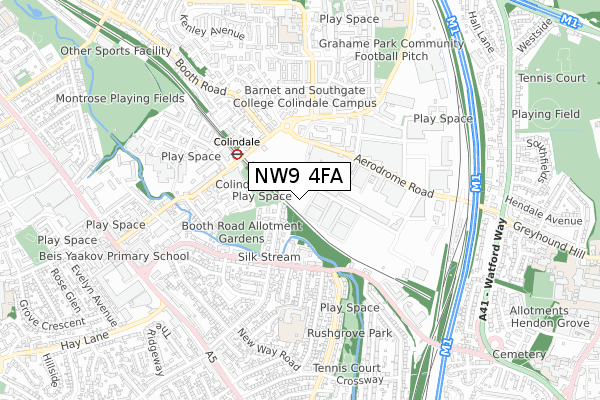 NW9 4FA map - small scale - OS Open Zoomstack (Ordnance Survey)