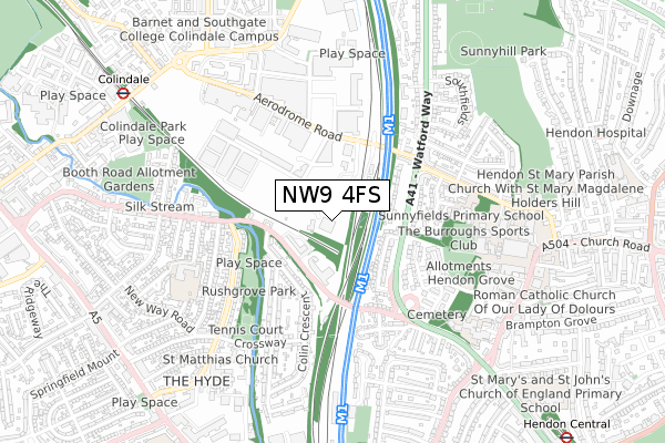 NW9 4FS map - small scale - OS Open Zoomstack (Ordnance Survey)