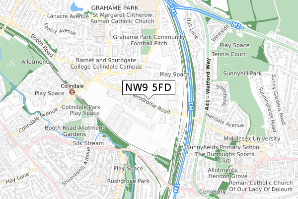 NW9 5FD map - small scale - OS Open Zoomstack (Ordnance Survey)