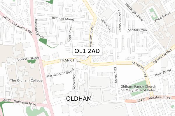 OL1 2AD map - large scale - OS Open Zoomstack (Ordnance Survey)