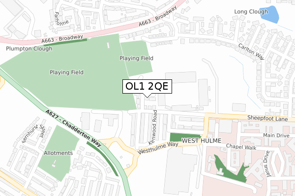 OL1 2QE map - large scale - OS Open Zoomstack (Ordnance Survey)