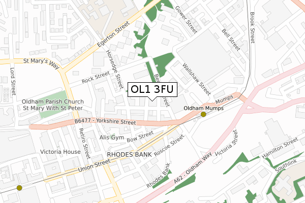 OL1 3FU map - large scale - OS Open Zoomstack (Ordnance Survey)