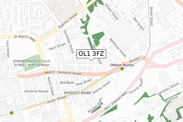 OL1 3FZ map - large scale - OS Open Zoomstack (Ordnance Survey)