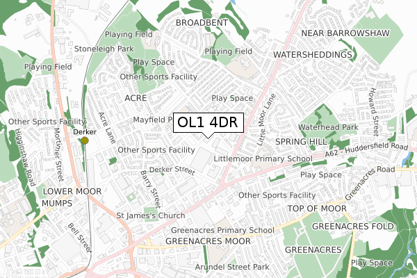 OL1 4DR map - small scale - OS Open Zoomstack (Ordnance Survey)