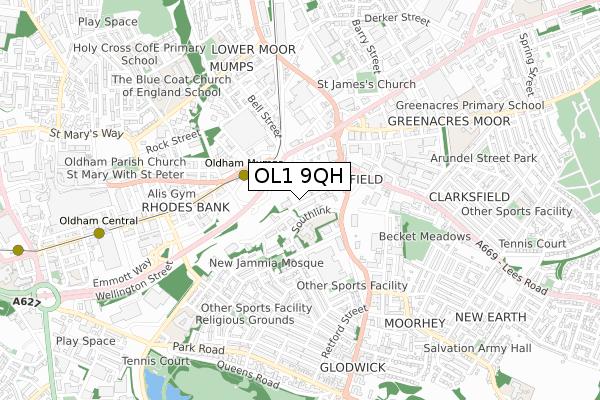 OL1 9QH map - small scale - OS Open Zoomstack (Ordnance Survey)