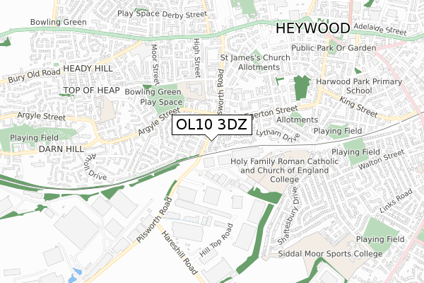 OL10 3DZ map - small scale - OS Open Zoomstack (Ordnance Survey)