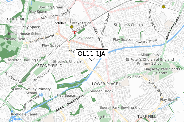 OL11 1JA map - small scale - OS Open Zoomstack (Ordnance Survey) OL11 1JA map - small scale - OS Open Zoomstack (Ordnance Survey)