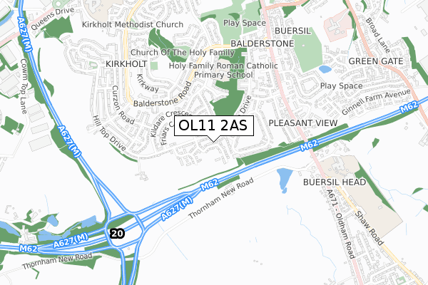 OL11 2AS map - small scale - OS Open Zoomstack (Ordnance Survey)