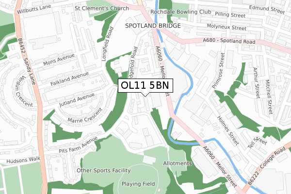 OL11 5BN map - large scale - OS Open Zoomstack (Ordnance Survey)
