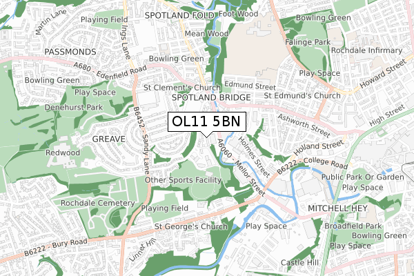 OL11 5BN map - small scale - OS Open Zoomstack (Ordnance Survey)