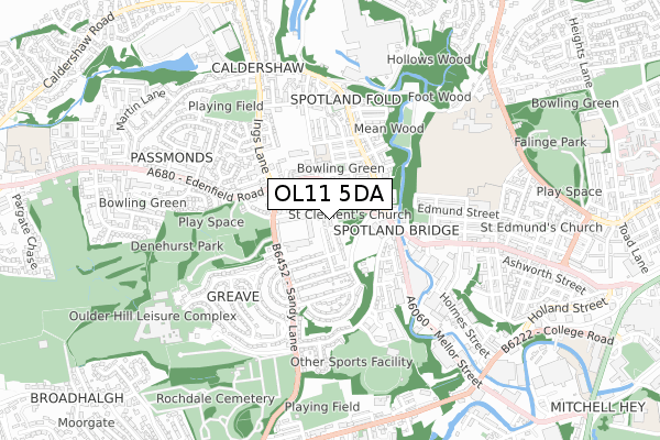 OL11 5DA map - small scale - OS Open Zoomstack (Ordnance Survey)