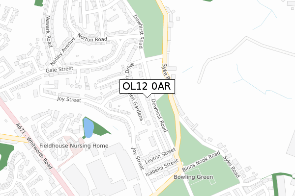 OL12 0AR map - large scale - OS Open Zoomstack (Ordnance Survey)