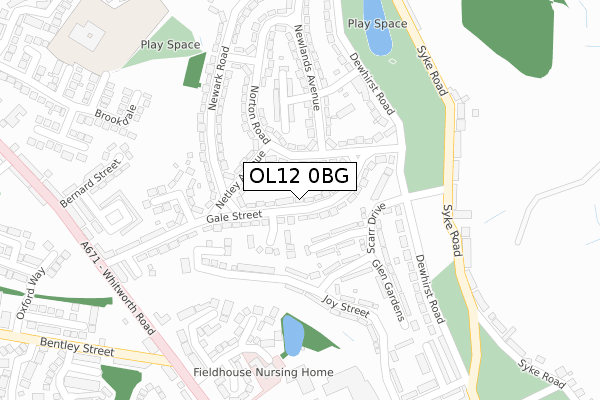 OL12 0BG map - large scale - OS Open Zoomstack (Ordnance Survey)