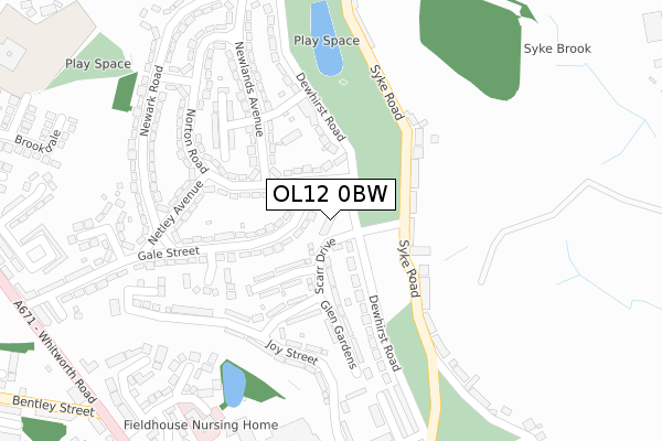OL12 0BW map - large scale - OS Open Zoomstack (Ordnance Survey)