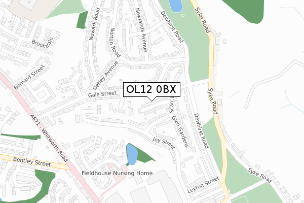 OL12 0BX map - large scale - OS Open Zoomstack (Ordnance Survey)