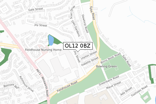 OL12 0BZ map - large scale - OS Open Zoomstack (Ordnance Survey) OL12 0BZ map - large scale - OS Open Zoomstack (Ordnance Survey)