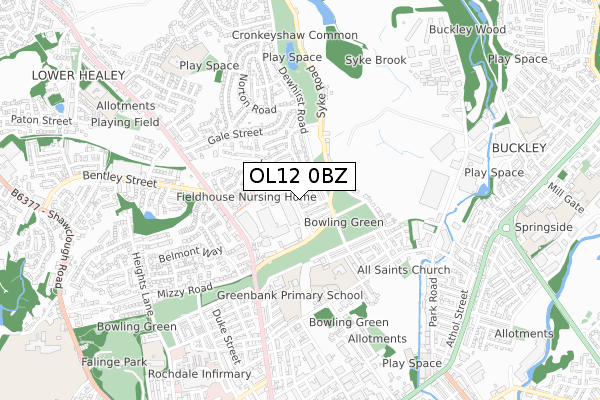 OL12 0BZ map - small scale - OS Open Zoomstack (Ordnance Survey) OL12 0BZ map - small scale - OS Open Zoomstack (Ordnance Survey)