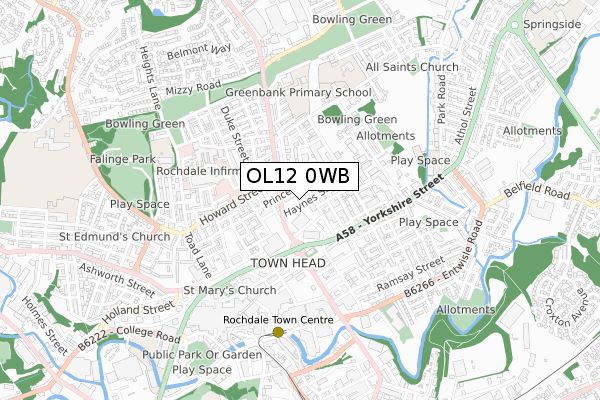 OL12 0WB map - small scale - OS Open Zoomstack (Ordnance Survey)