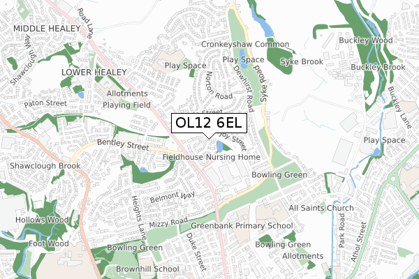 OL12 6EL map - small scale - OS Open Zoomstack (Ordnance Survey)