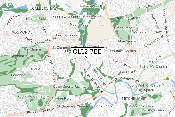 OL12 7BE map - small scale - OS Open Zoomstack (Ordnance Survey) OL12 7BE map - small scale - OS Open Zoomstack (Ordnance Survey)