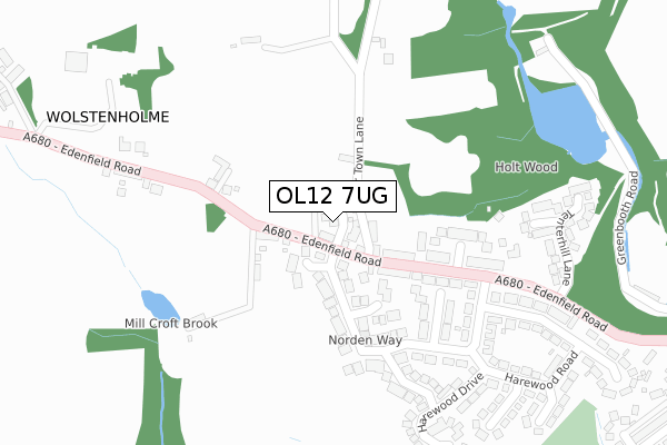 OL12 7UG map - large scale - OS Open Zoomstack (Ordnance Survey)