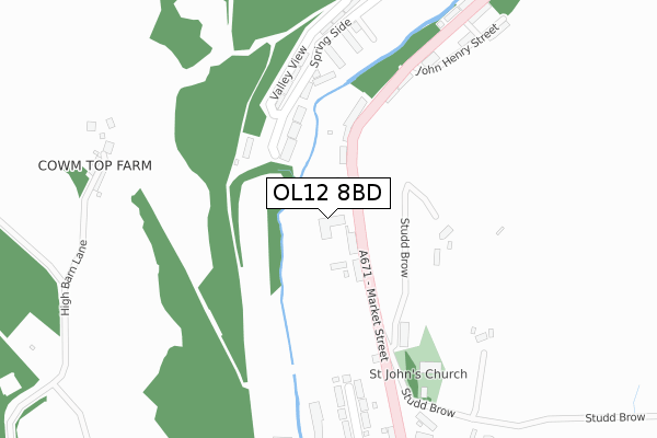 OL12 8BD map - large scale - OS Open Zoomstack (Ordnance Survey)