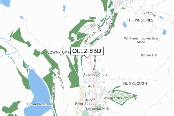 OL12 8BD map - small scale - OS Open Zoomstack (Ordnance Survey)