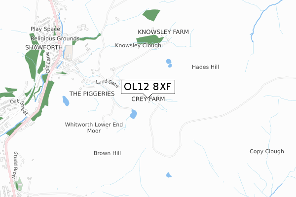 OL12 8XF map - small scale - OS Open Zoomstack (Ordnance Survey)