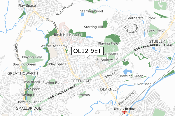 OL12 9ET map - small scale - OS Open Zoomstack (Ordnance Survey)