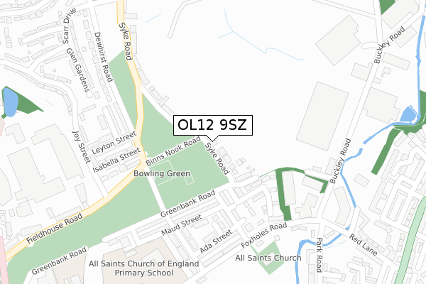 OL12 9SZ map - large scale - OS Open Zoomstack (Ordnance Survey)