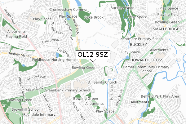 OL12 9SZ map - small scale - OS Open Zoomstack (Ordnance Survey)