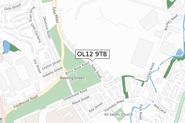 OL12 9TB map - large scale - OS Open Zoomstack (Ordnance Survey)