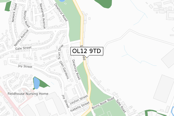 OL12 9TD map - large scale - OS Open Zoomstack (Ordnance Survey)