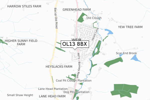 OL13 8BX map - small scale - OS Open Zoomstack (Ordnance Survey) OL13 8BX map - small scale - OS Open Zoomstack (Ordnance Survey)