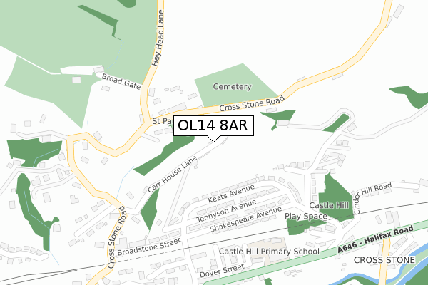 OL14 8AR map - large scale - OS Open Zoomstack (Ordnance Survey)