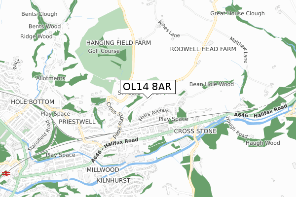OL14 8AR map - small scale - OS Open Zoomstack (Ordnance Survey)