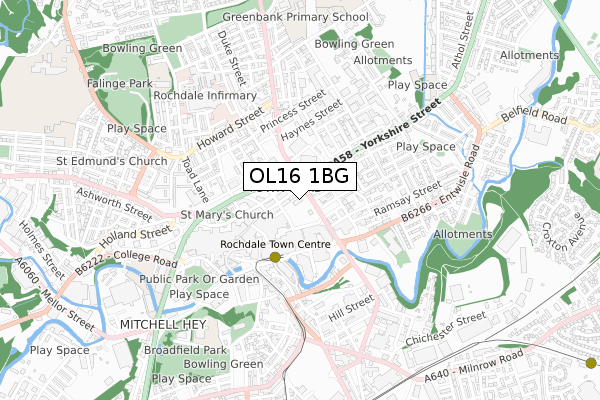 OL16 1BG map - small scale - OS Open Zoomstack (Ordnance Survey)