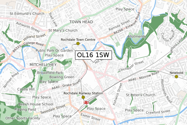 OL16 1SW map - small scale - OS Open Zoomstack (Ordnance Survey)