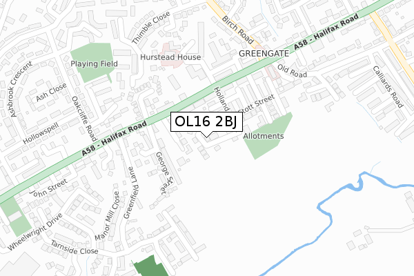 OL16 2BJ map - large scale - OS Open Zoomstack (Ordnance Survey)