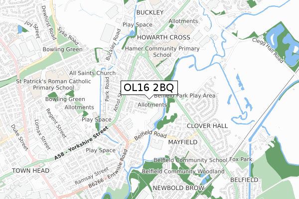 OL16 2BQ map - small scale - OS Open Zoomstack (Ordnance Survey) OL16 2BQ map - small scale - OS Open Zoomstack (Ordnance Survey)