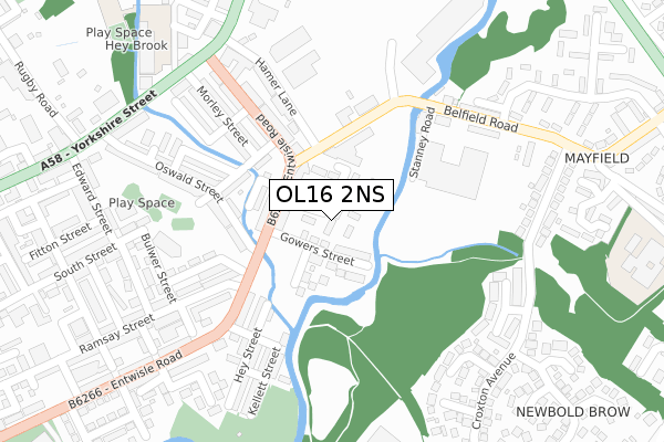 OL16 2NS map - large scale - OS Open Zoomstack (Ordnance Survey)