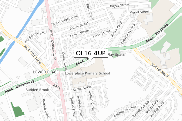 OL16 4UP map - large scale - OS Open Zoomstack (Ordnance Survey)