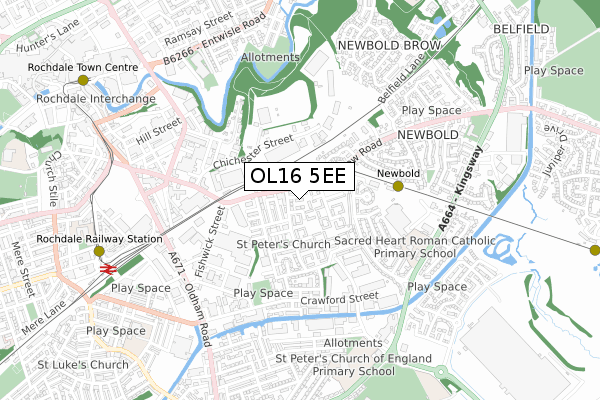 OL16 5EE map - small scale - OS Open Zoomstack (Ordnance Survey)